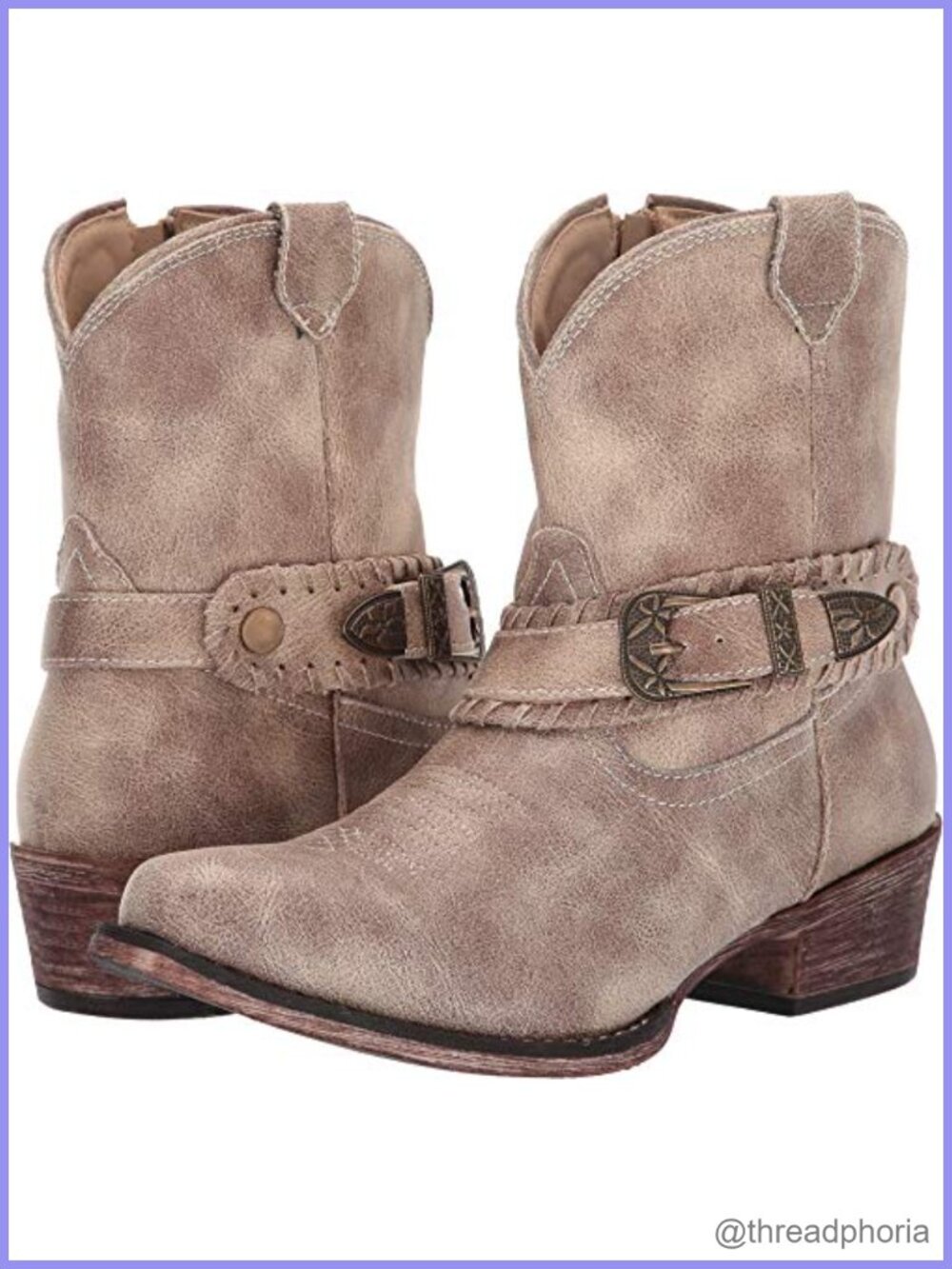Faux Leather Ankle Bootie Western Block Heel Round Toe
